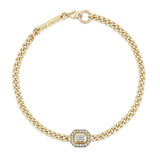 top down view of a Zoë Chicco 14k Emerald Cut Diamond Halo Small Curb Chain Bracelet