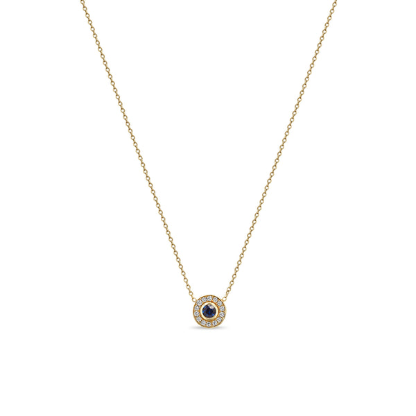 Zoë Chicco 14k Gold Round Blue Sapphire & Diamond Halo Necklace
