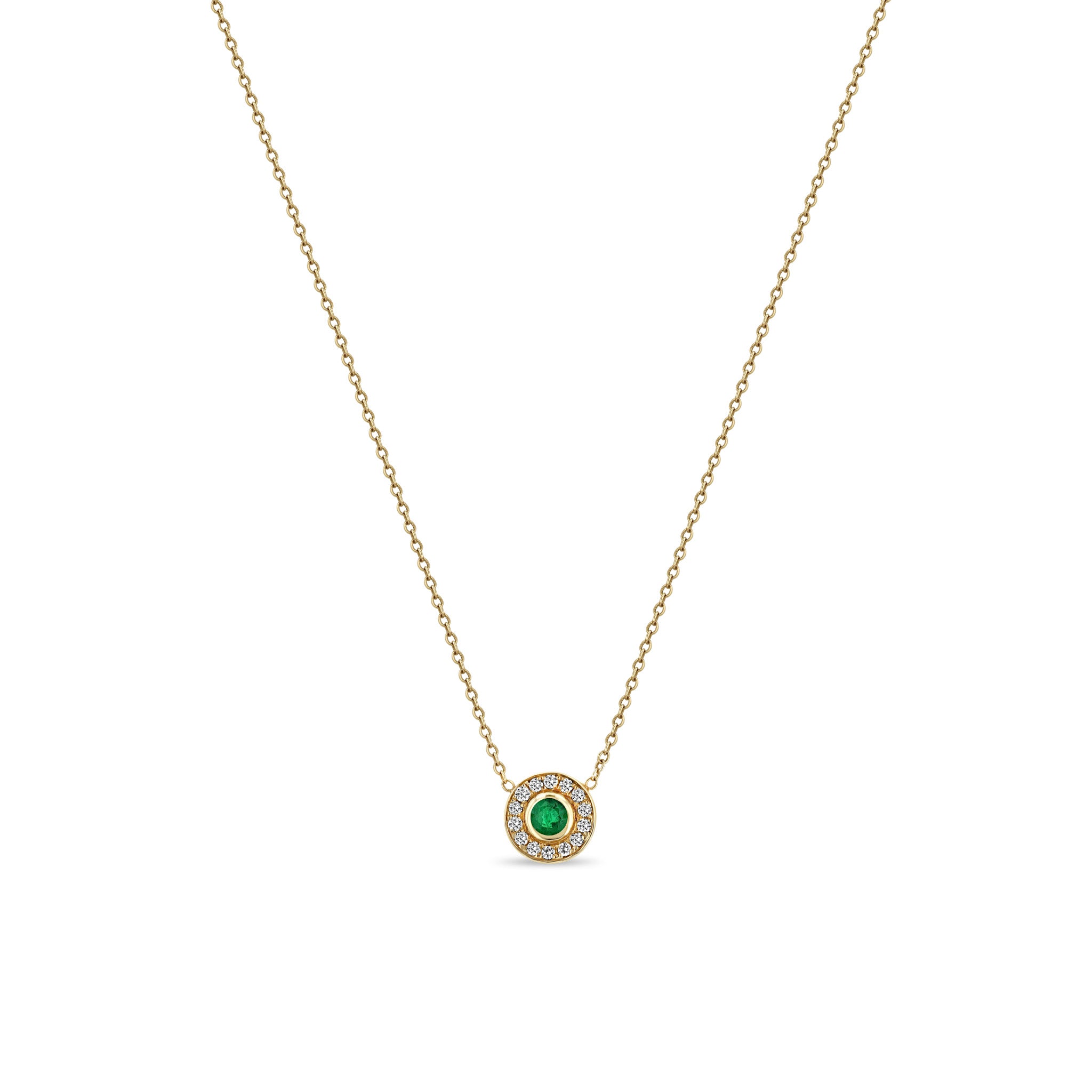 Zoë Chicco 14k Gold Round Emerald and Diamond Halo Necklace – ZOË CHICCO