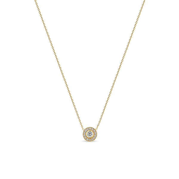 Zoë Chicco 14k Gold Round Diamond Halo Necklace