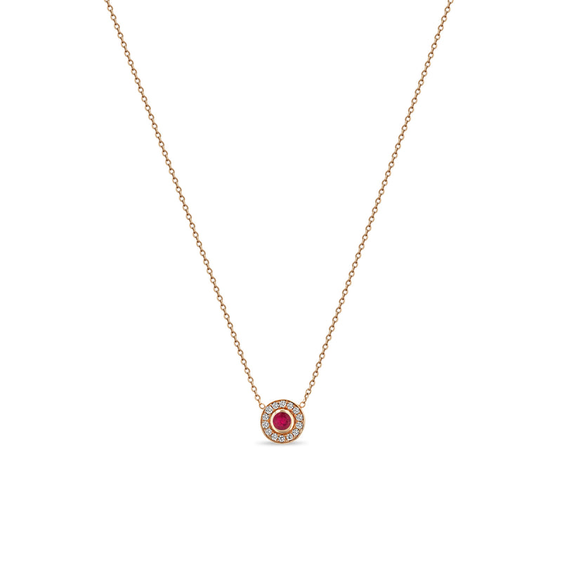 Zoë Chicco 14k Gold Round Ruby and Diamond Halo Necklace