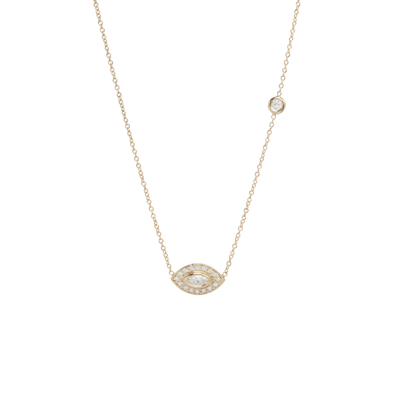 14k Marquise Diamond Halo Necklace with Floating Diamond