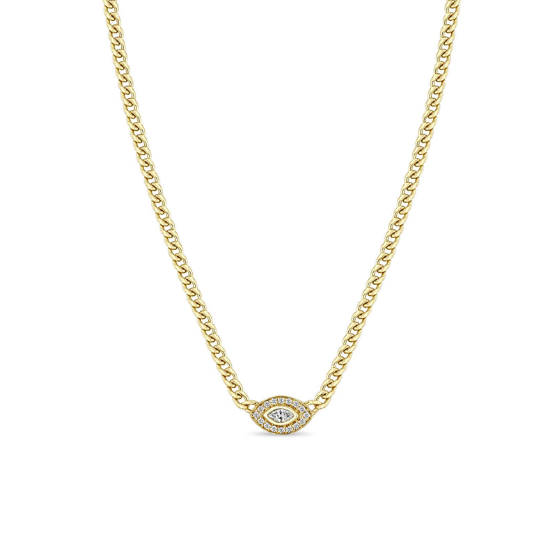 Zoë Chicco 14k Gold Small Curb Chain Marquise Diamond Halo Necklace