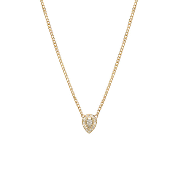 Zoë Chicco 14k Gold Pear Diamond Halo XS Curb Chain Necklace