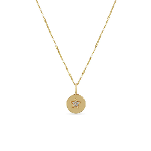 Zoë Chicco 14k Gold Pavé Diamond Star Disc Pendant Necklace