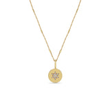 14k Pavé Diamond Star of David Disc Pendant Necklace