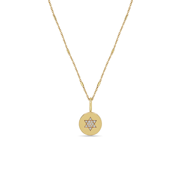 14k Pavé Diamond Star of David Disc Pendant Necklace