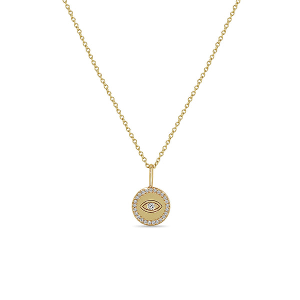 Zoë Chicco 14k Gold Evil Eye with Diamond Border Disc Pendant Necklace