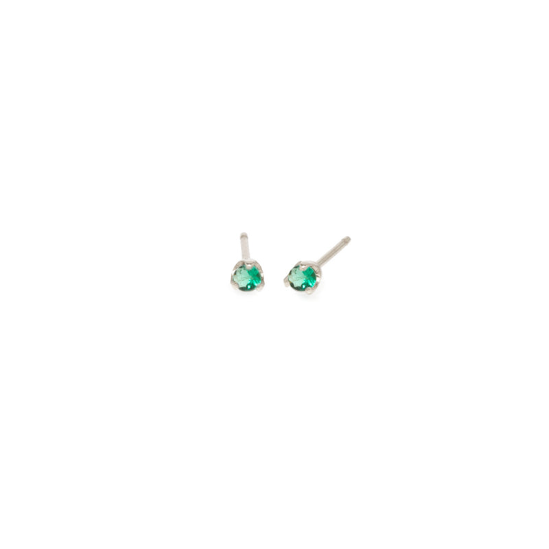 14k Small Emerald Prong Studs | May Birthstone
