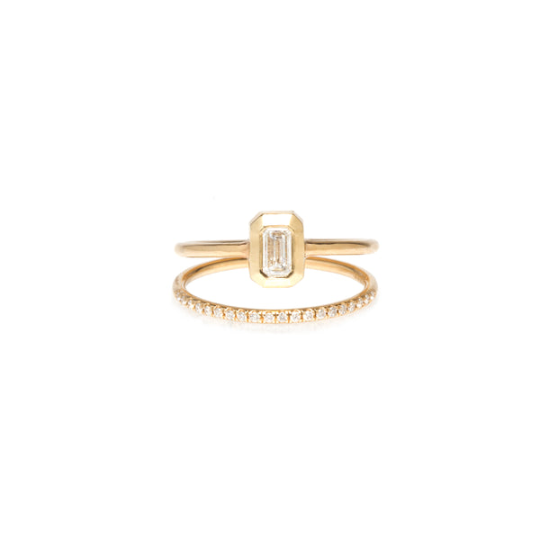 Zoë Chicco 14k Gold Pavé & Emerald Cut Diamond Open Double Band Ring