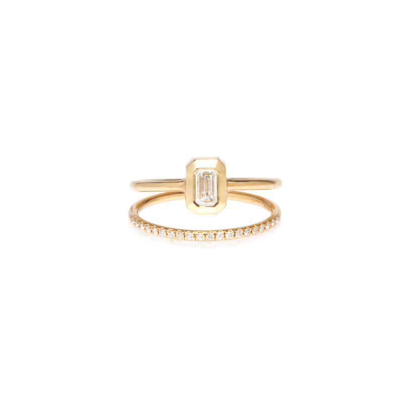 Zoe Chicco 14kt Gold Pave & Emerald Cut Diamond Open Double Band Ring