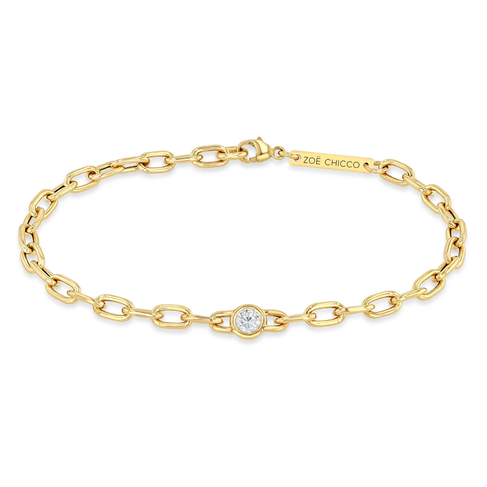 Zoë Chicco 14k Gold Large Floating Diamond Medium Square Oval Link Chain Bracelet