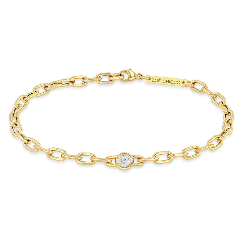 Zoë Chicco 14k Gold Large Floating Diamond Medium Square Oval Link Chain Bracelet