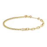 Zoë Chicco 14k Gold Floating Diamond Mixed Small Curb & Med Square Oval Chain Bracelet on a white background