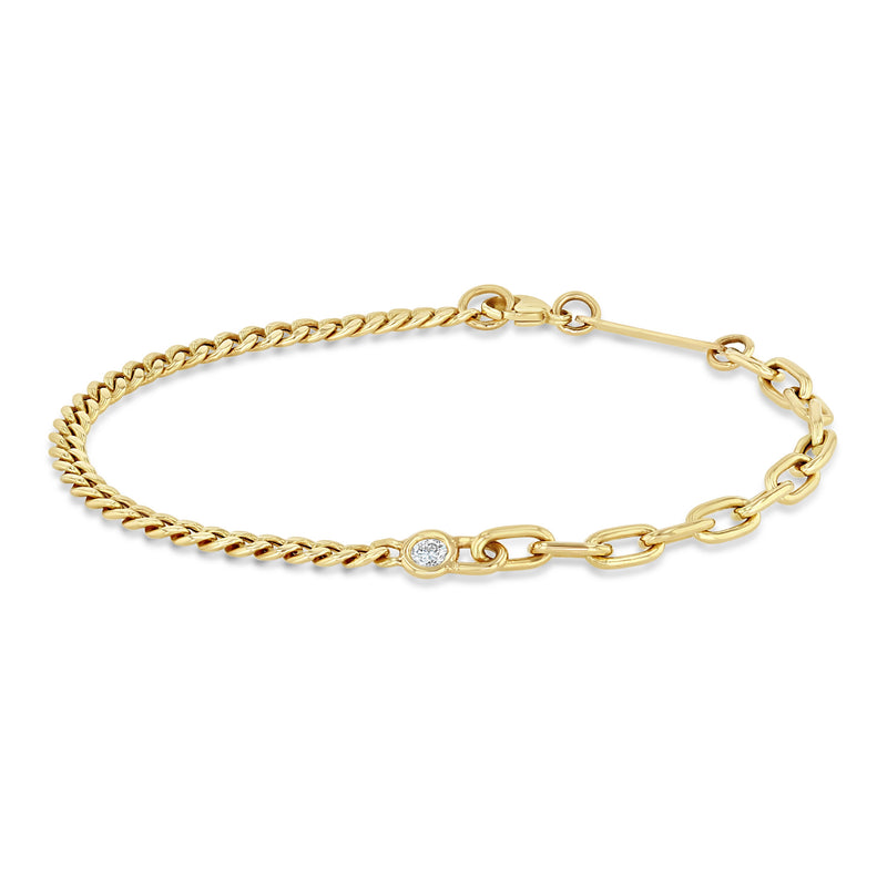 Zoë Chicco 14k Gold Floating Diamond Mixed Small Curb & Med Square Oval Chain Bracelet on a white background