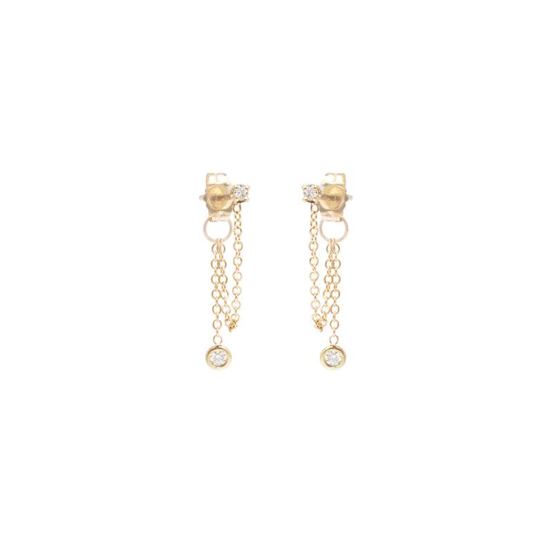Zoë Chicco 14k Gold Diamond Chain Huggie Earrings with Floating Diamond Drop