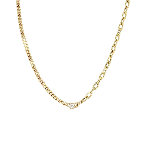 Zoë Chicco 14k Gold Floating Diamond Mixed Small Curb & Med Square Oval Chain Necklace