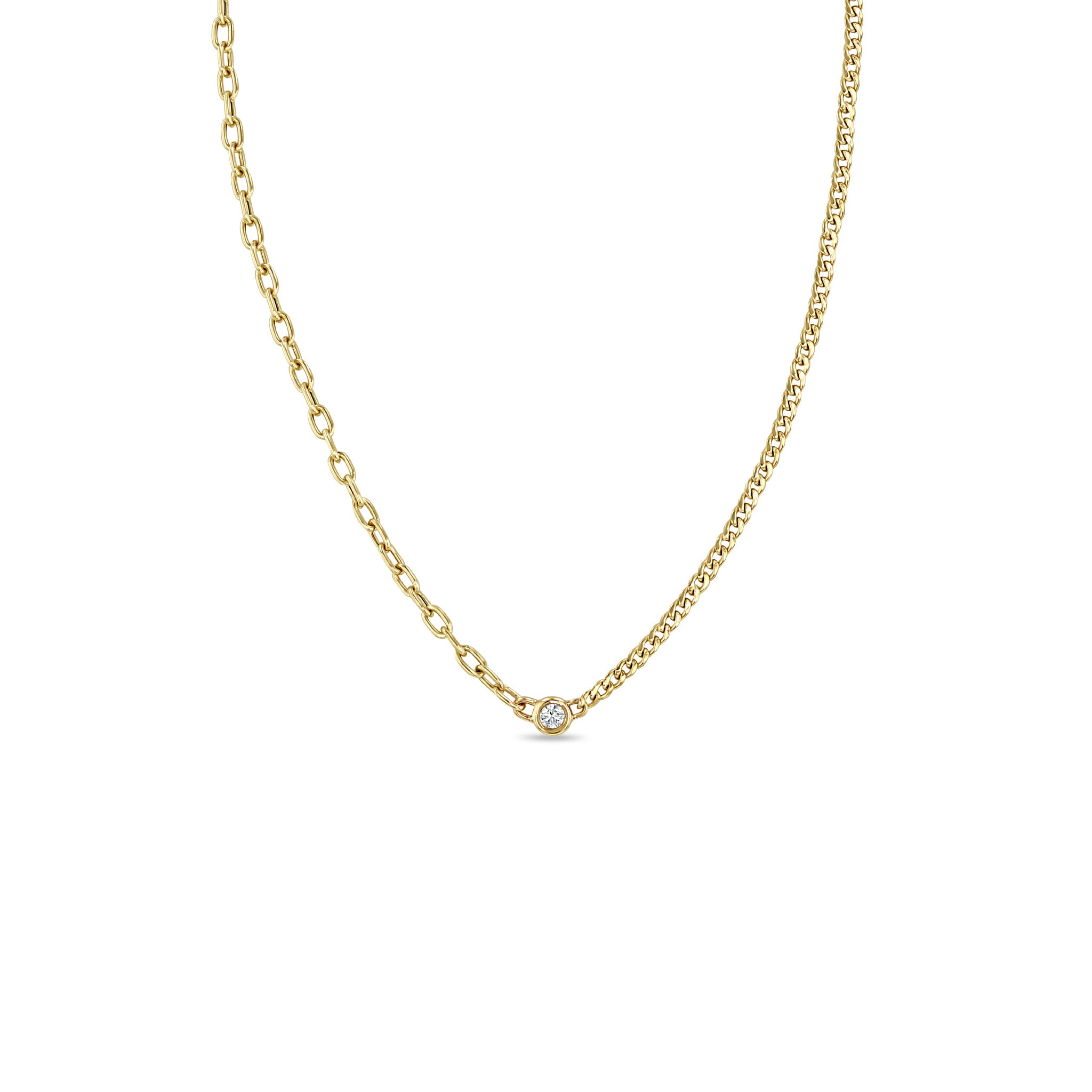 Zoë Chicco 14k Gold Floating Diamond Mixed XS Curb & Small Square Oval Chain Necklace