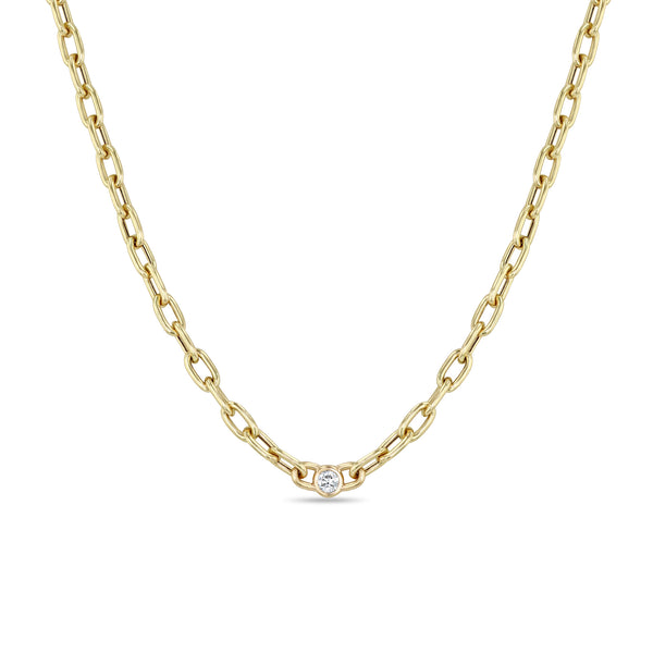 Zoë Chicco 14k Yellow Gold Floating Diamond Medium Square Oval Link Necklace