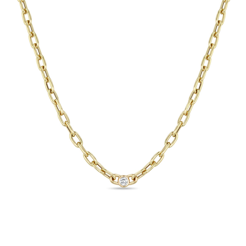 Zoë Chicco 14k Yellow Gold Floating Diamond Medium Square Oval Link Necklace