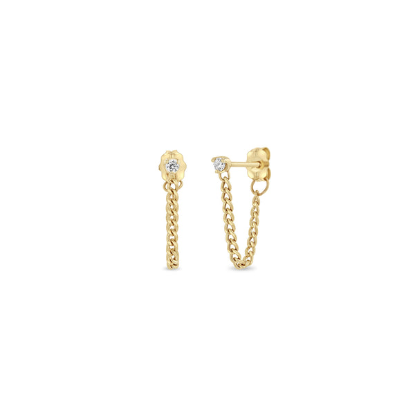 Zoë Chicco 14k Gold Prong Diamond XS Curb Chain Huggie Earrings