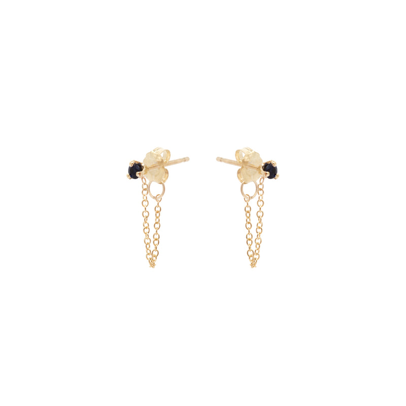 Zoë Chicco 14kt Gold Prong Blue Sapphire Chain Huggie Earrings