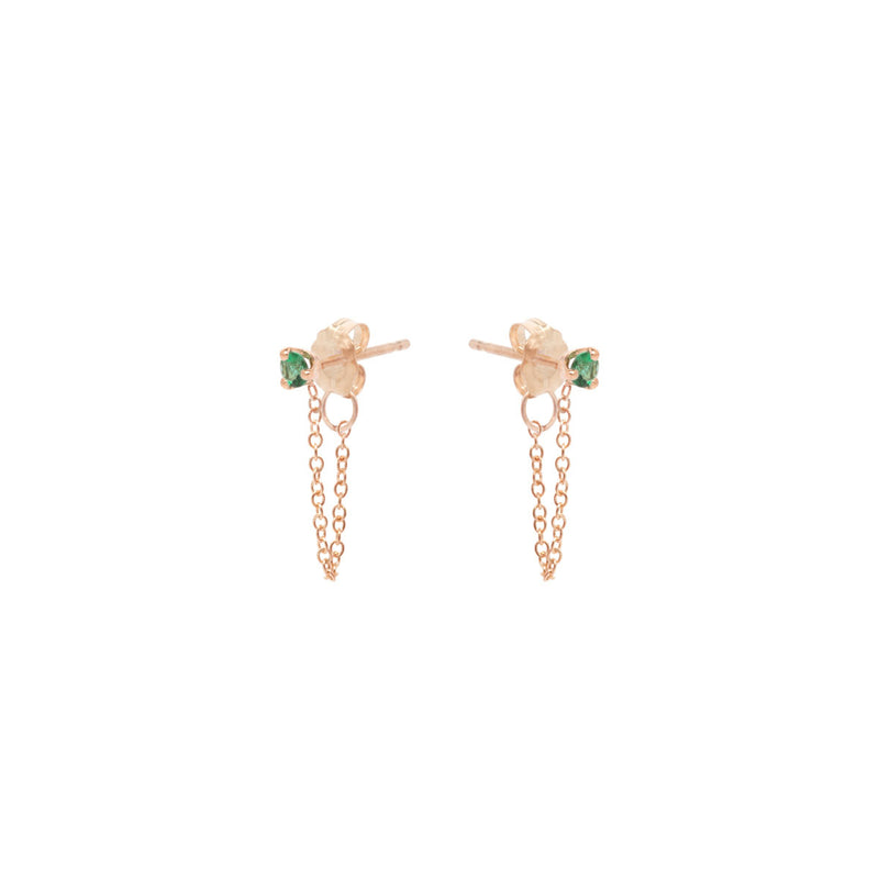 Zoë Chicco 14kt Gold Prong Emerald Chain Huggie Earrings