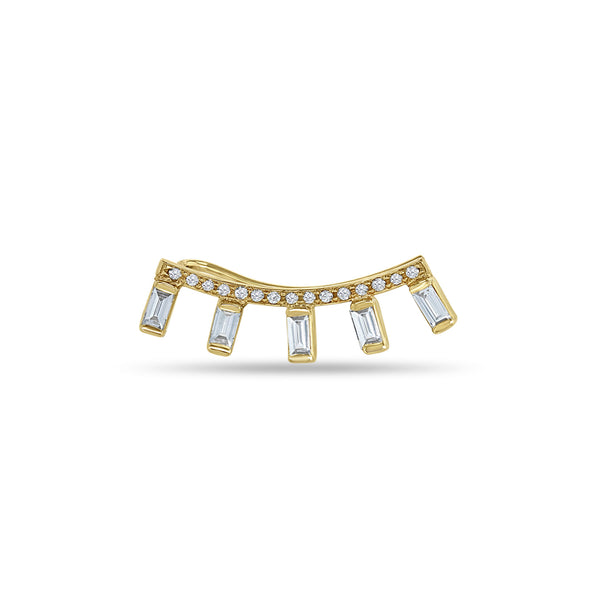 Zoë Chicco 14k Gold Pavé Diamond Curved Bar Ear Shield with 5 Baguette Diamonds