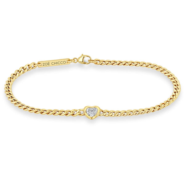 Front view of Zoë Chicco 14k Gold Floating Heart Shaped Diamond Small Curb Chain Bracelet