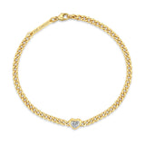 Top down view of Zoë Chicco 14k Gold Floating Heart Shaped Diamond Small Curb Chain Bracelet