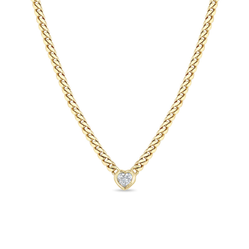 Zoë Chicco 14k Gold Floating Heart Diamond Small Curb Chain Necklace