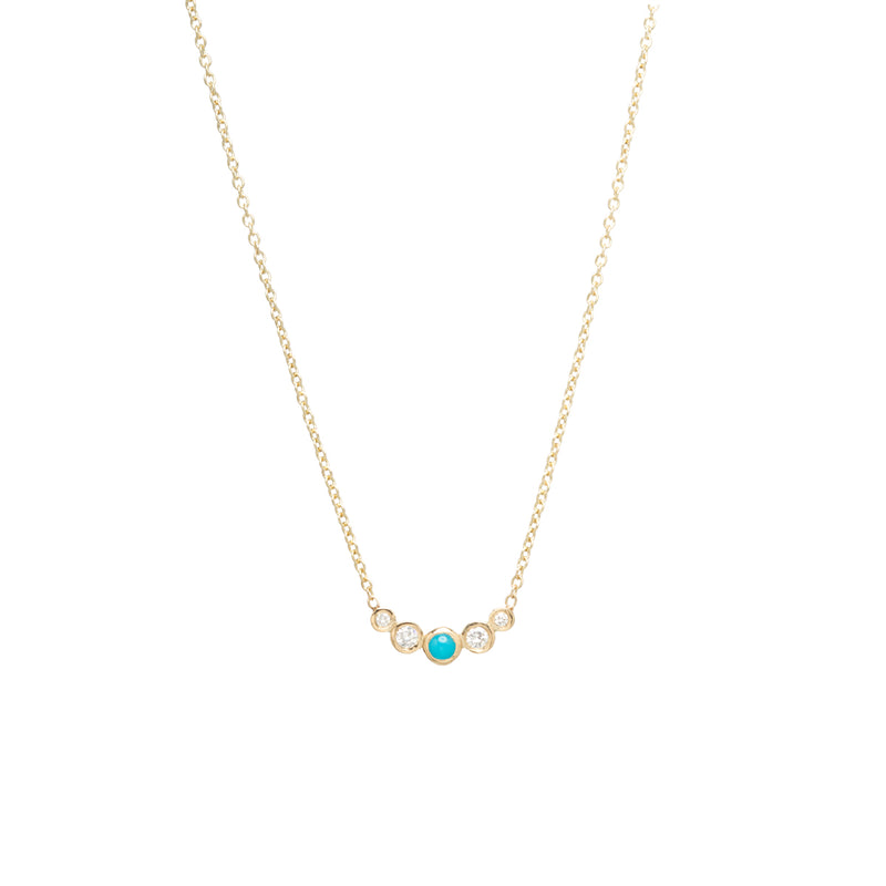14k 5 Graduated Bezel Turquoise & Diamond Necklace