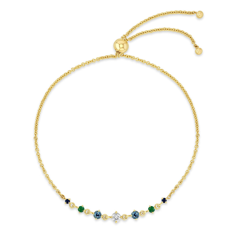 top down view of a Zoë Chicco 14k Gold Linked Graduated Blue Ombre Gemstone Bolo Bracelet