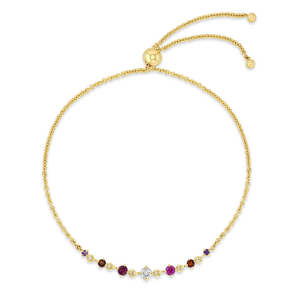 top down view of a Zoë Chicco 14k Gold Linked Graduated Pink Ombre Gemstone Bolo Bracelet