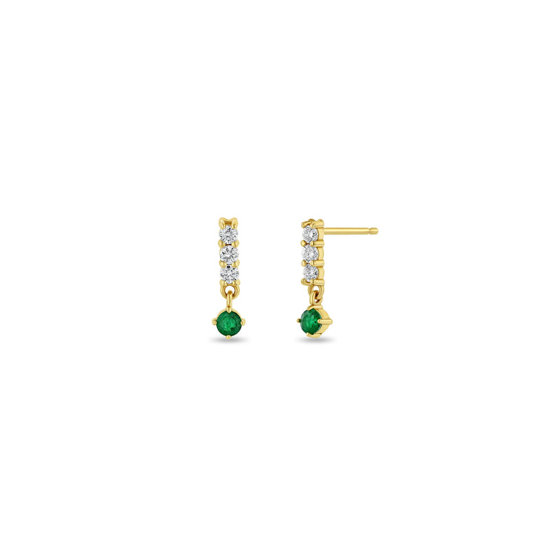 Zoë Chicco 14k Gold Diamond Bar Drop with Dangling Prong Emerald Earrings