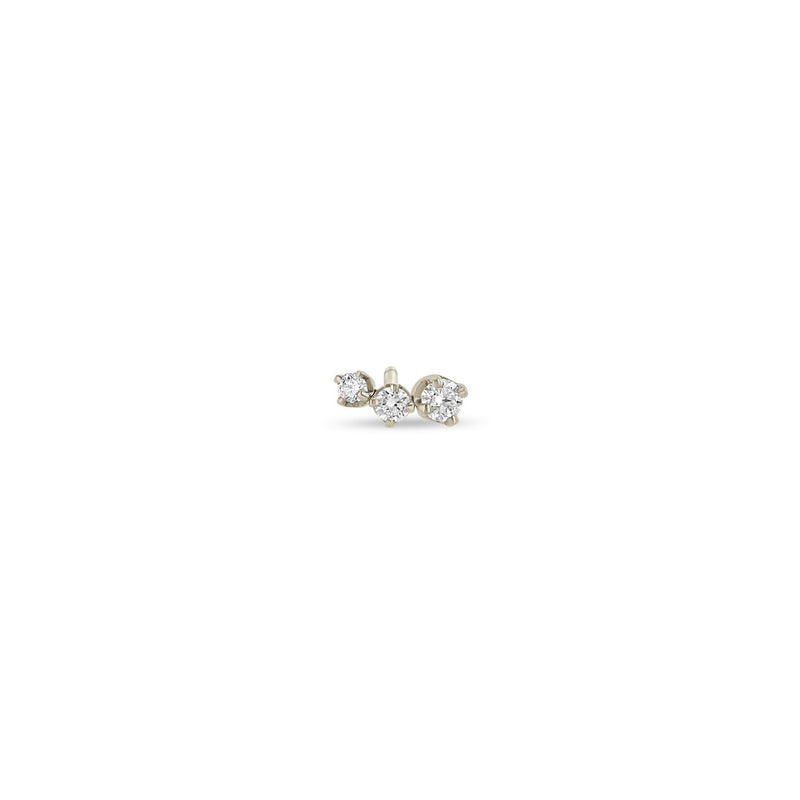 A single Zoë Chicco 14k Gold 3 Graduated Prong Diamond Curve Stud Earring for the right ear