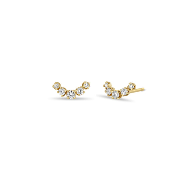 Zoë Chicco 14k Gold Small 5 Graduated Prong Diamond Curved Bar Stud Earrings