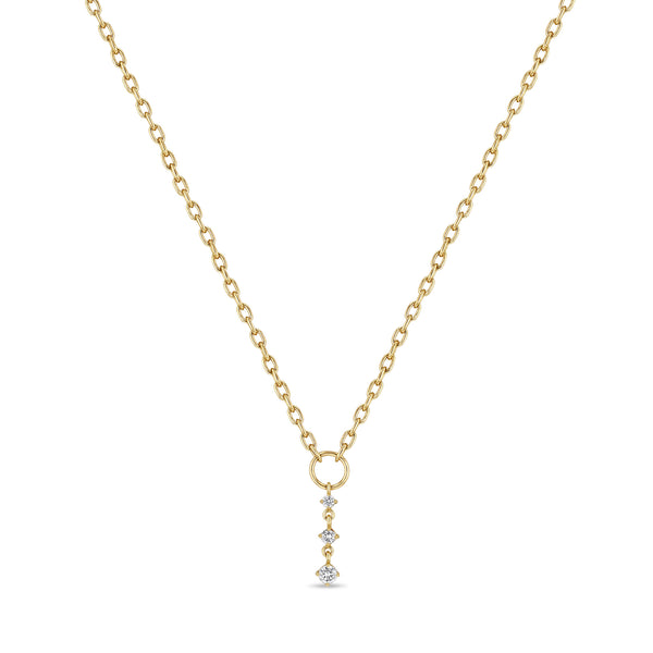Zoë Chicco 14k Gold Circle Square Oval Chain Lariat with Graduated Prong Diamond Drop