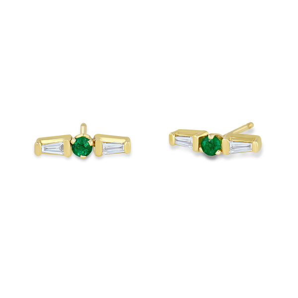 Zoë Chicco 14k Gold Emerald & Tapered Baguette Diamonds Stud Earrings