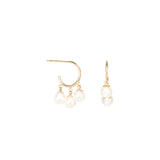 Zoë Chicco 14k Gold 3 Dangling Pearls Thin Huggie Hoop Earrings