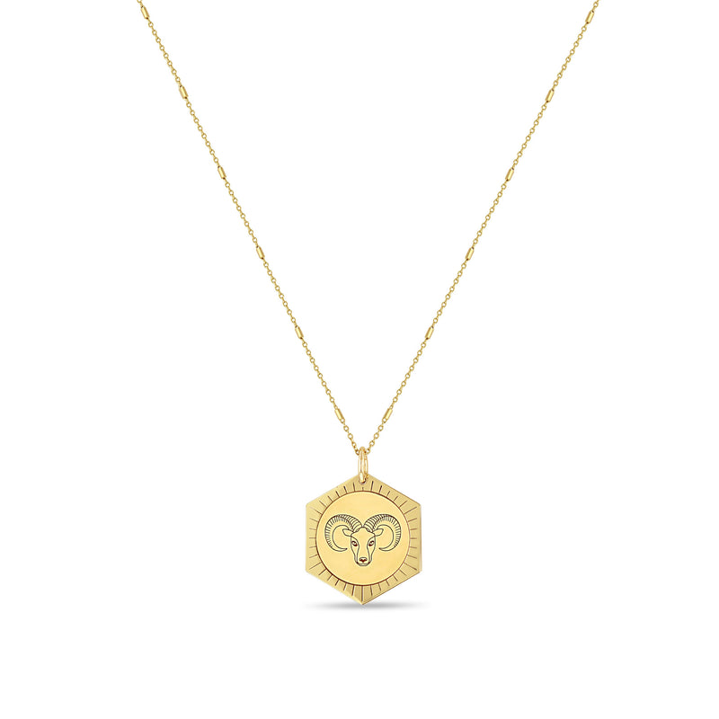 Zoë Chicco 14k Gold Ram Hexagon Medallion Necklace