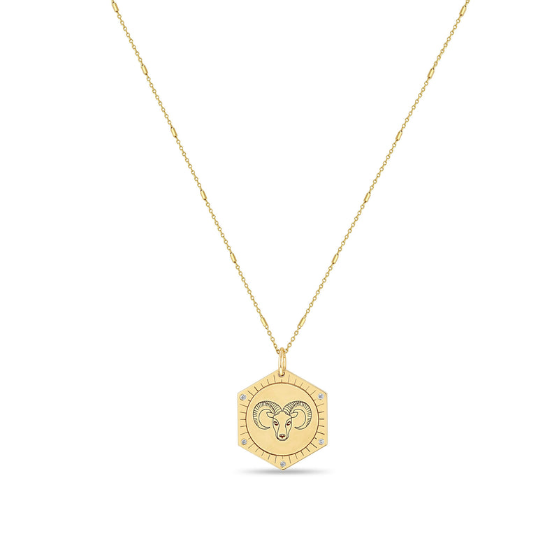 Zoë Chicco 14k Gold 5 Diamonds Animal Hexagon Medallion Necklace