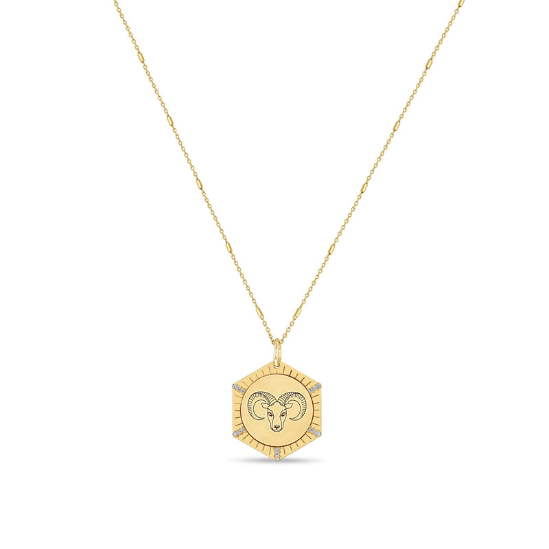 Zoë Chicco 14k Gold Animal with Diamond Rays Hexagon Medallion Necklace