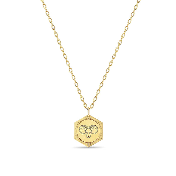 Zoë Chicco 14k Gold Ram Hexagon Medallion Small Square Oval Chain Necklace