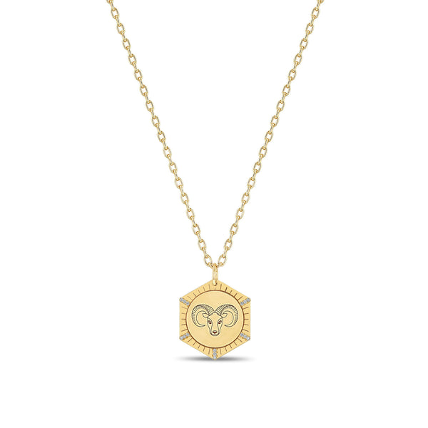 Zoë Chicco 14k Gold Animal with Diamond Rays Hexagon Medallion Small Square Oval Chain Necklace