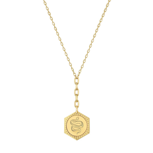 Zoë Chicco 14k Gold Animal Hexagon Medallion Lariat Necklace on Mixed Square Oval Chain