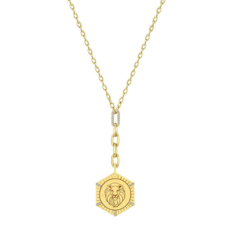 Zoë Chicco 14k Gold Animal with Diamond Rays Medallion with Diamond Link Chain Lariat Necklace