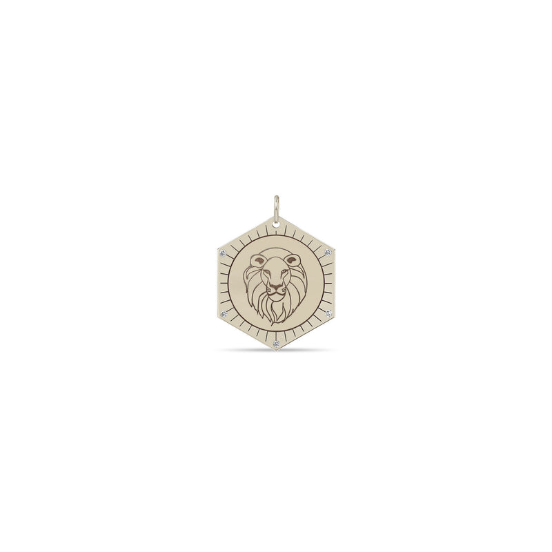 14k Single 5 Diamonds Animal Hexagon Medallion Charm Pendant