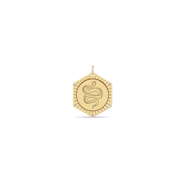 14k 5 Diamonds Snake Hexagon Medallion Charm Pendant - SALE