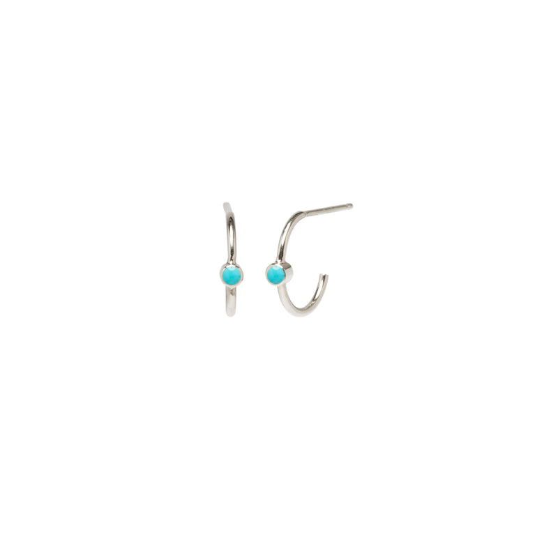 Zoë Chicco 14kt Bezel Set Turquoise Thin Huggie Hoop Earrings